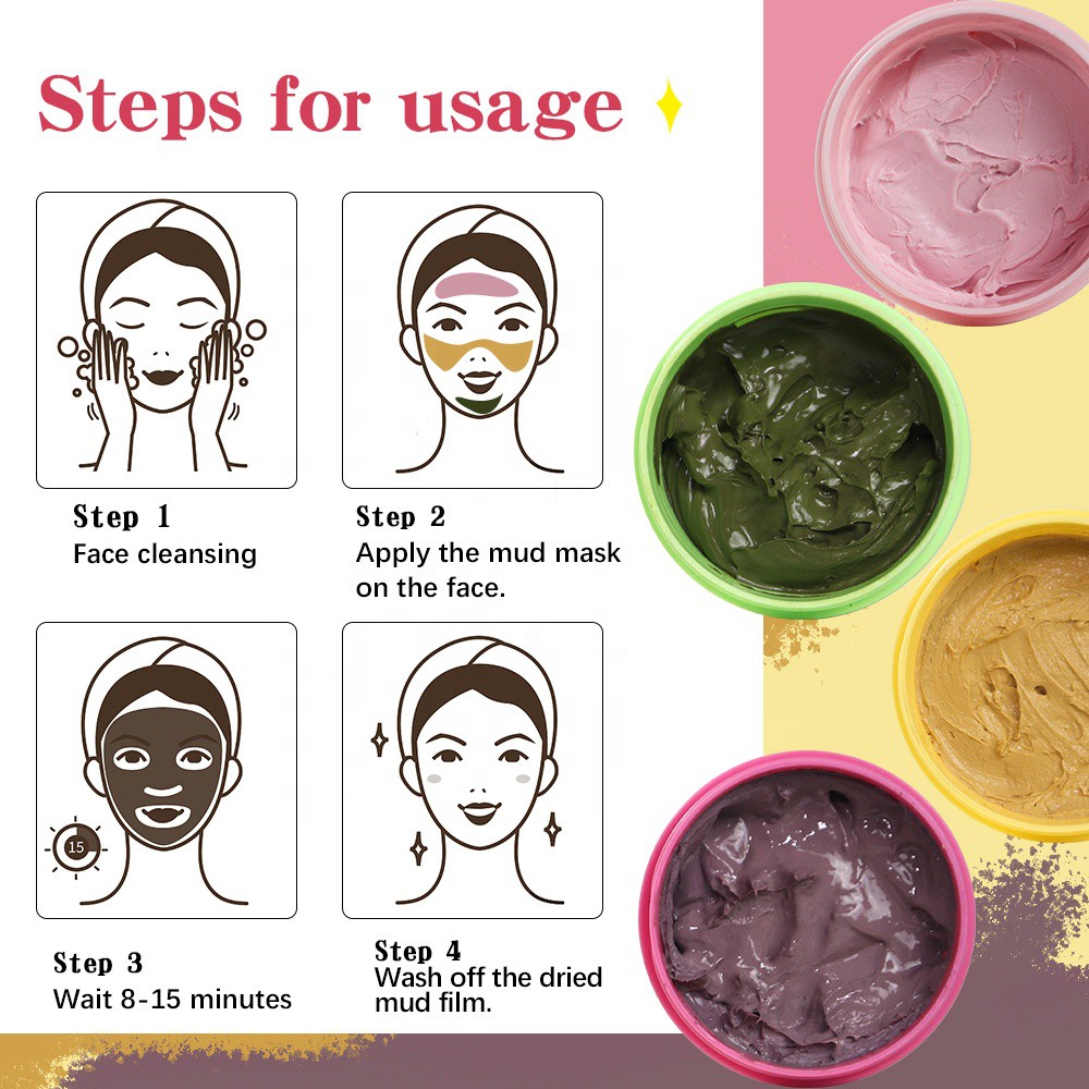 Bộ mặt nạ đất sét LIYALAN chiết xuất trà xanh / cà tím / nghệ / hồng hữu cơ tự nhiên chăm sóc da làm quà giáng sinh