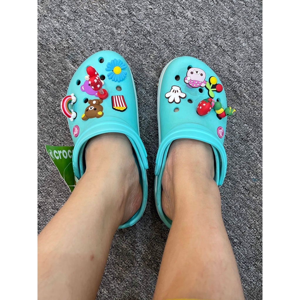 dép crossFREESHIPdép cross đế bánh mì họa tiết xanh hồng SHINCRBAND tăng thêm 12 sticker cross