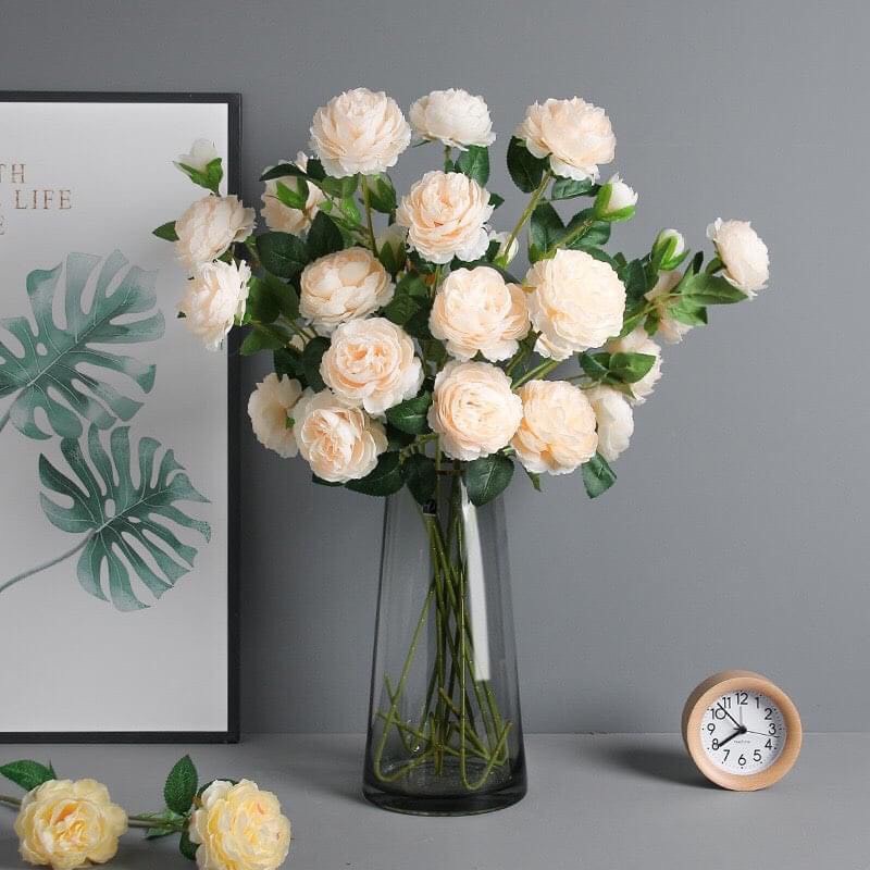 Hoa Giả - Hoa Hồng Mẫu Đơn Lụa Cao Cấp Cành Lớn 2 Bông 1 Nụ Dài 61cm Trang Trí Nhà Cửa Quán Cafe Decor Đạo Cụ Chụp Ảnh