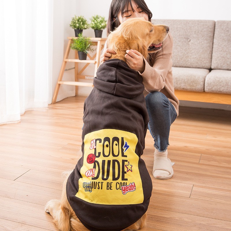 Áo cho chó lớn size từ 20 - 50 kg áo thu đông Hoodie cho chó có 2 tay và mũ vải len lót lông cừu cao cấp