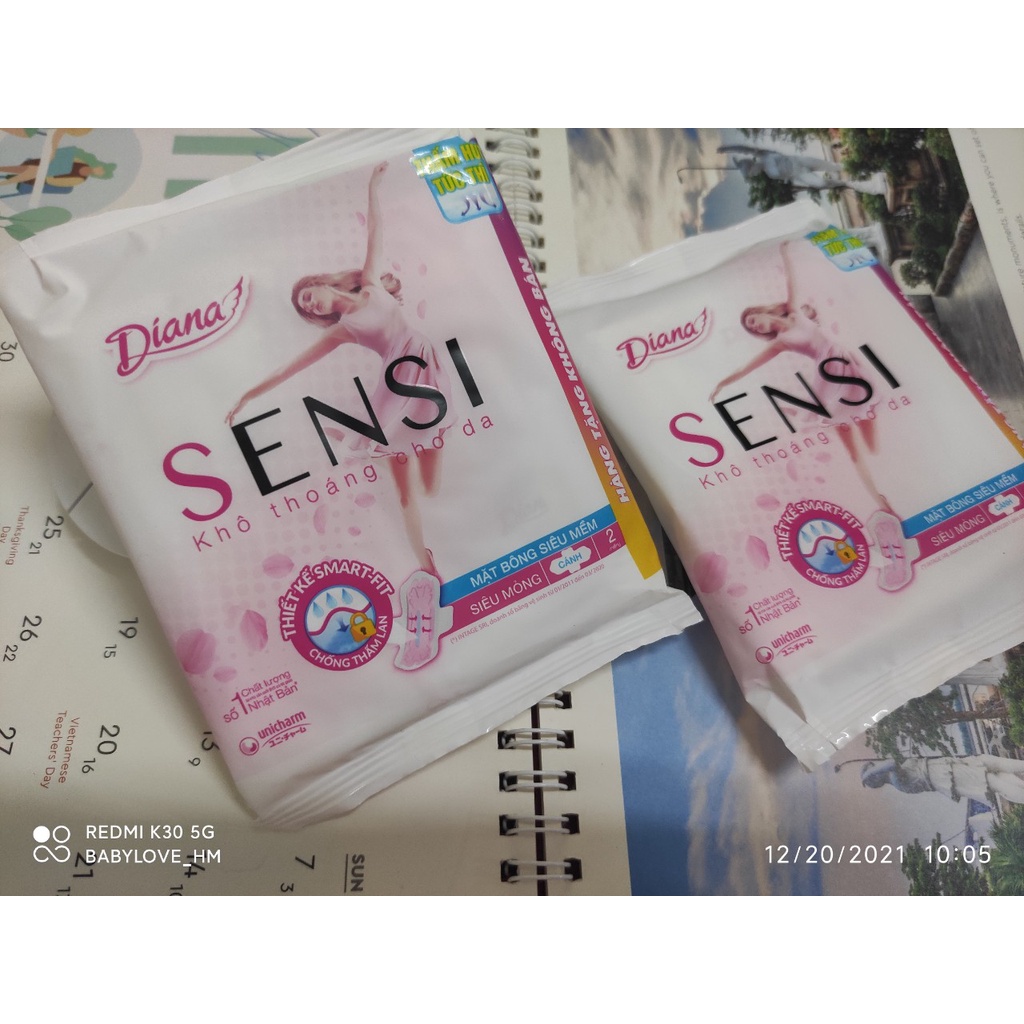 (Combo 5 gói ) - Băng vệ sinh Diana Sensi siêu mỏng cánh (gói 2 miếng), hàng quà tặng