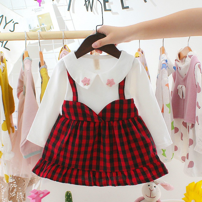 Váy thu đông kẻ caro bé gái size 7-14kg VT20