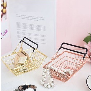 Giỏ kim loại đựng mỹ phẩm mạ Vàng cao cấp, sang trọng - Xe đẩy Inox Mini cất đồ trang trí, đồ chơi trẻ em, decor bàn học