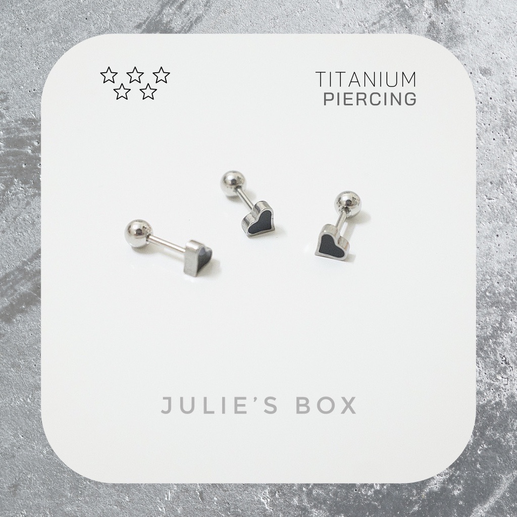 Khuyên Tai Xỏ Nam Nữ Hình Trái Tim Nền Đen Đuôi Bi Đeo 2 Đầu Unisex Titan Thép Y Tế Không Đen Không Ngứa Không Dị Ứng