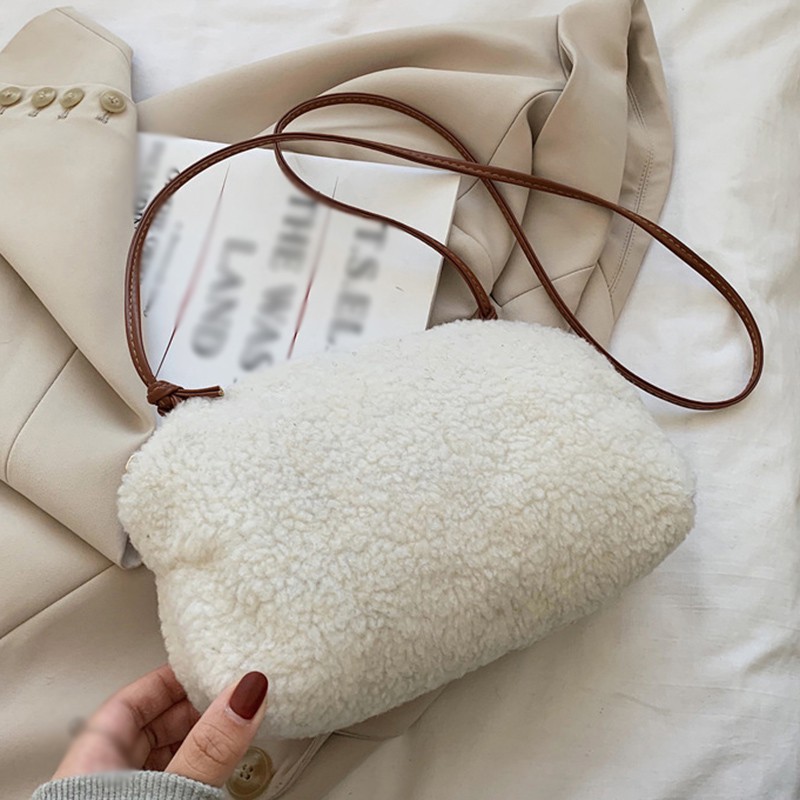 Túi Đeo Chéo Hình Đám Mây Phối Lông Xinh Xắn Cho Nữ