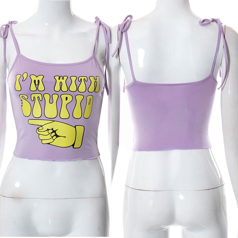 Brroa Áo Crop Top Hai Dây Phối Bèo In Chữ Vui Nhộn Phong Cách Harajuku Mùa Hè Cho Nữ