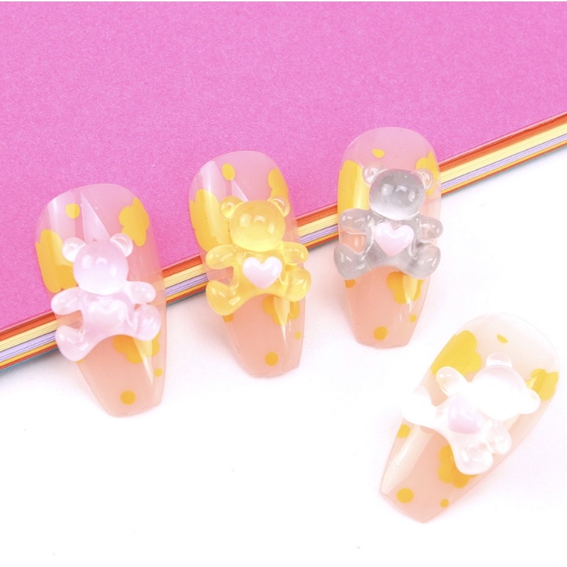 Charm Nail Gấu Trái Tim ,30Viên Phụ Kiện Trang Trí Móng Hàn Quốc