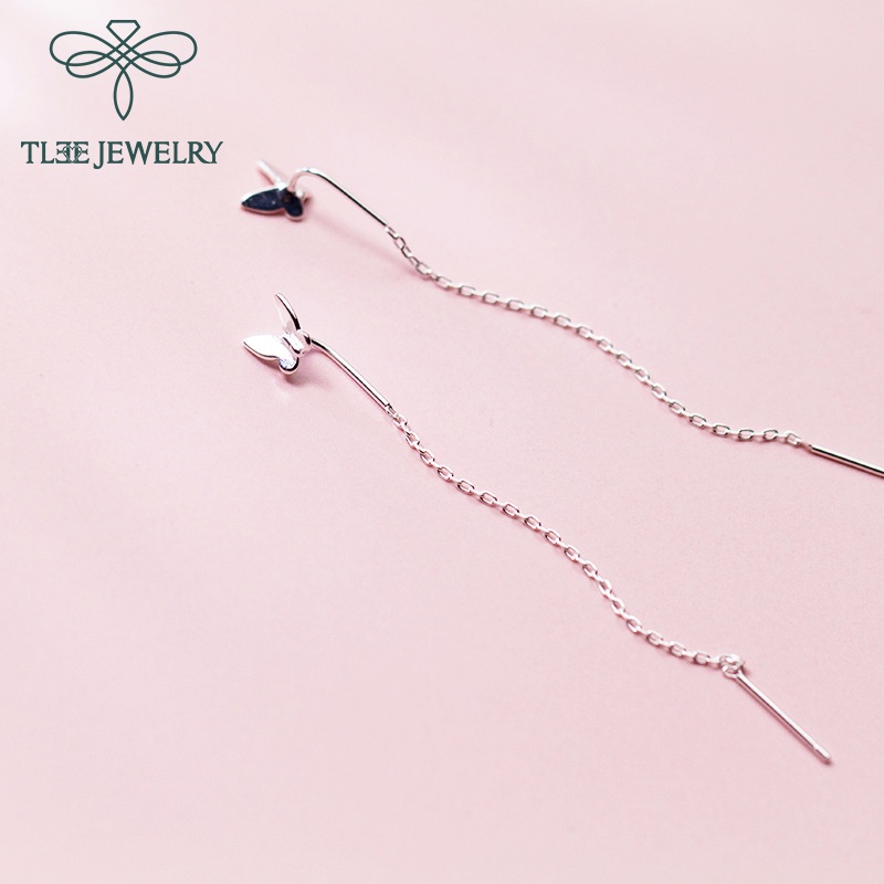 Khuyên tai bạc nữ TLEE hồ điệp tua dài nữ tính Bạc 925 cao cấp TleeJewelry B0168