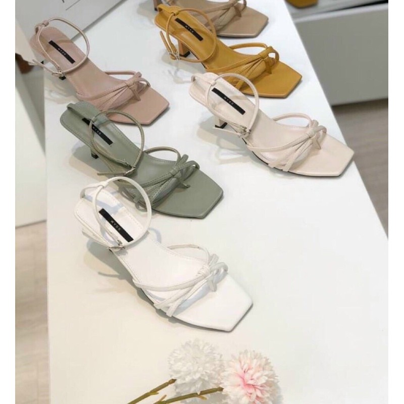 Sandal 3 dây mảnh gút nơ da mềm gót 6p ( hàng đẹp)