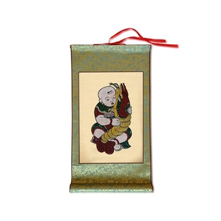 Tranh đông hồ em bé ôm tôm bồi lụa - dong ho folk paintings