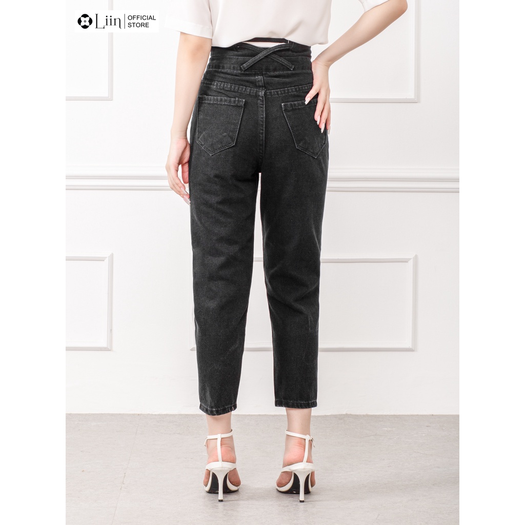 Quần Jean nữ cạp cao 3 cúc màu Đen phong cách năng động cá tính Liin Clothing Q3549