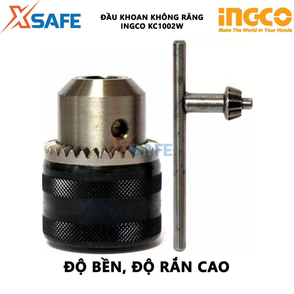 Đầu khoan không răng INGCO KC1002W 10mm Đầu máy khoan khả năng khoan 1.5-10mm, không răng cưa B12, kèm 1 khóa vặn 60mm