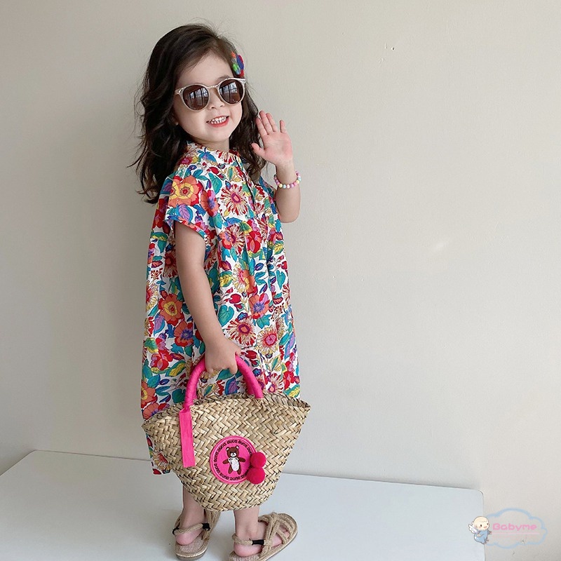Bộ Áo Liền Quần Ống Rộng In Họa Tiết Hoa Thời Trang Cho Bé Gái