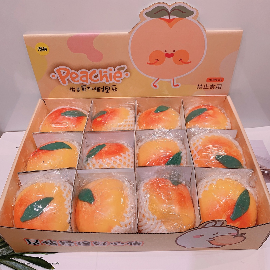 Squishy Mochi hình QUẢ ĐÀO HỒNG mềm mịn dễ thương chân thực giảm stress co dãn đàn hồi ngộ nghĩnh bóp giải trí