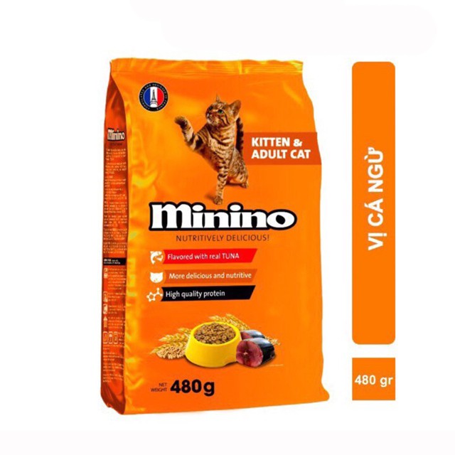 Thức ăn hạt khô Minino cho mèo mọi lứa tuổi vị Cá ngừ 480g