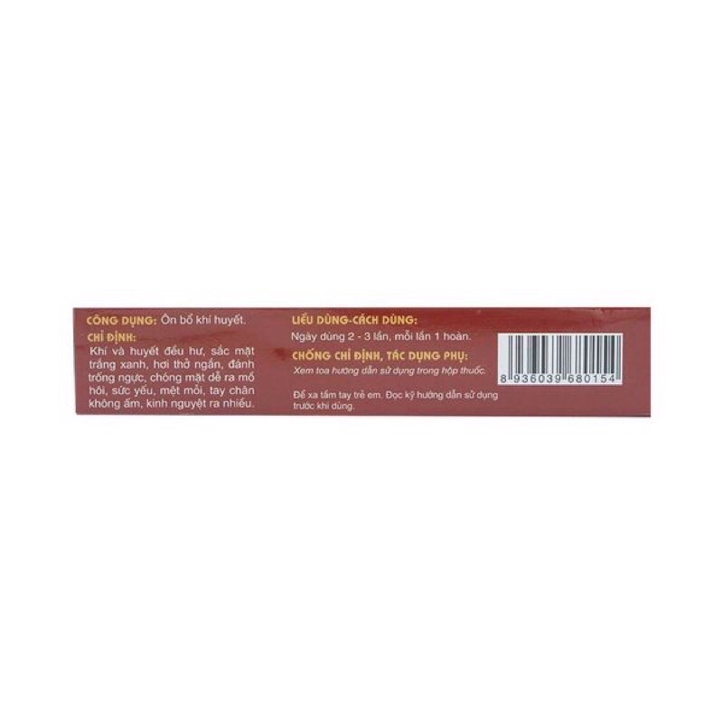 Hoàn Thập Toàn Đại Bổ - Traphaco (Khí và huyết đều hư: sắc mặt trắng xanh, hơi thở ngắn, dễ ra mồ hôi, tay chân không ấm