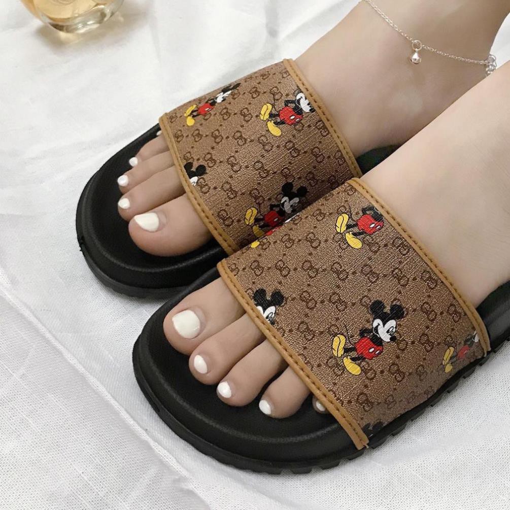 [Bản 11] Dép Quai Ngang Nữ gucci Nâu, Dép gucci Nâu Mickey Siêu Hot Siêu Đẹp Siêu Xinh - Ts store dép