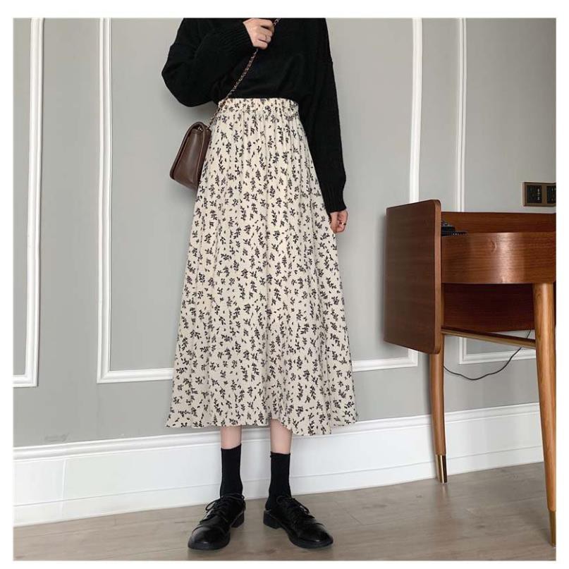 Chân váy hoa nhí vintage dài LyLy Chân váy công sở dài qua gối ulzzang, vải voan, cực xinh yêu CV004 | BigBuy360 - bigbuy360.vn