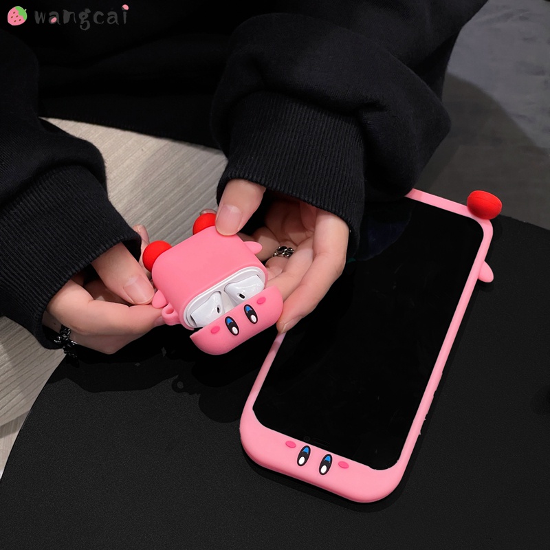 Vỏ Bảo Vệ Hộp Sạc Tai Nghe Airpods 1 2 3 Pro Airpods3 Bluetooth Không Dây Bằng Silicon Họa Tiết Kirby Màu Hồng