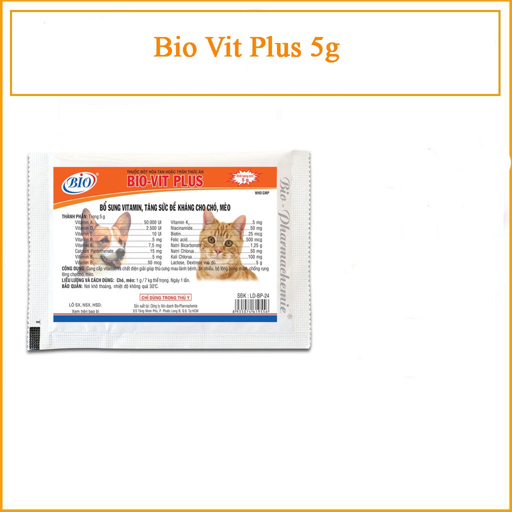 Bột Bổ Sung Vitamin, Tăng Đề Kháng Cho Chó Mèo Bio Vit Plus 5g