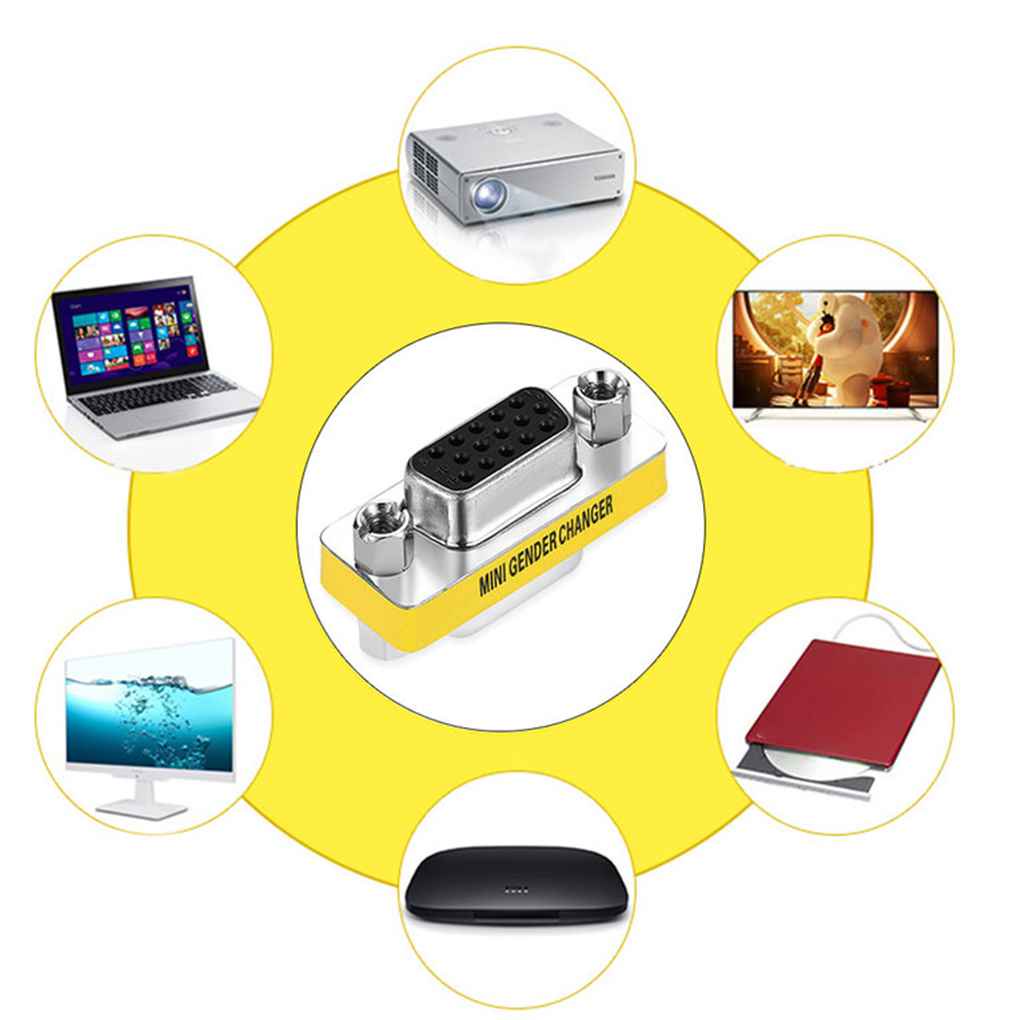 Female to Female VGA HD 15 Pin Gender Changer Convertor Adapter Mini Female Connector