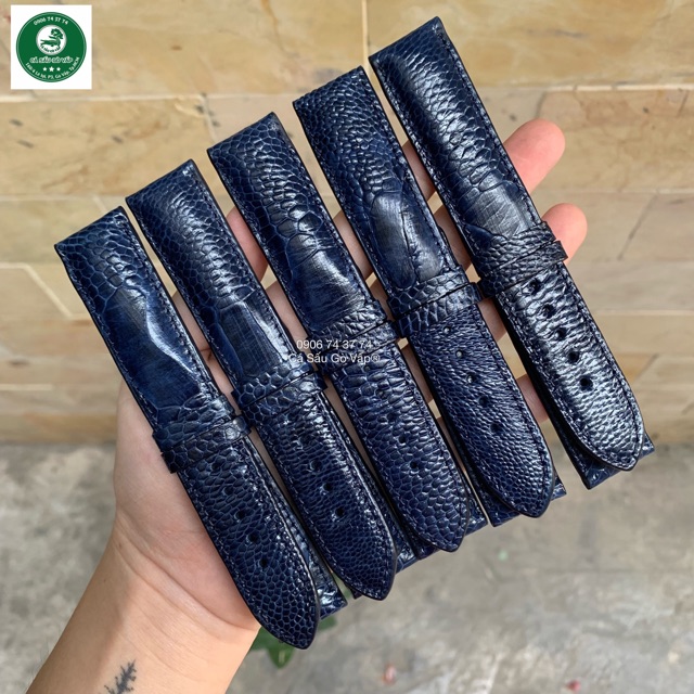 DÂY ĐỒNG HỒ DA CHÂN ĐÀ ĐIẺU XANH NAVY CÁ SẤU GÒ VẤP