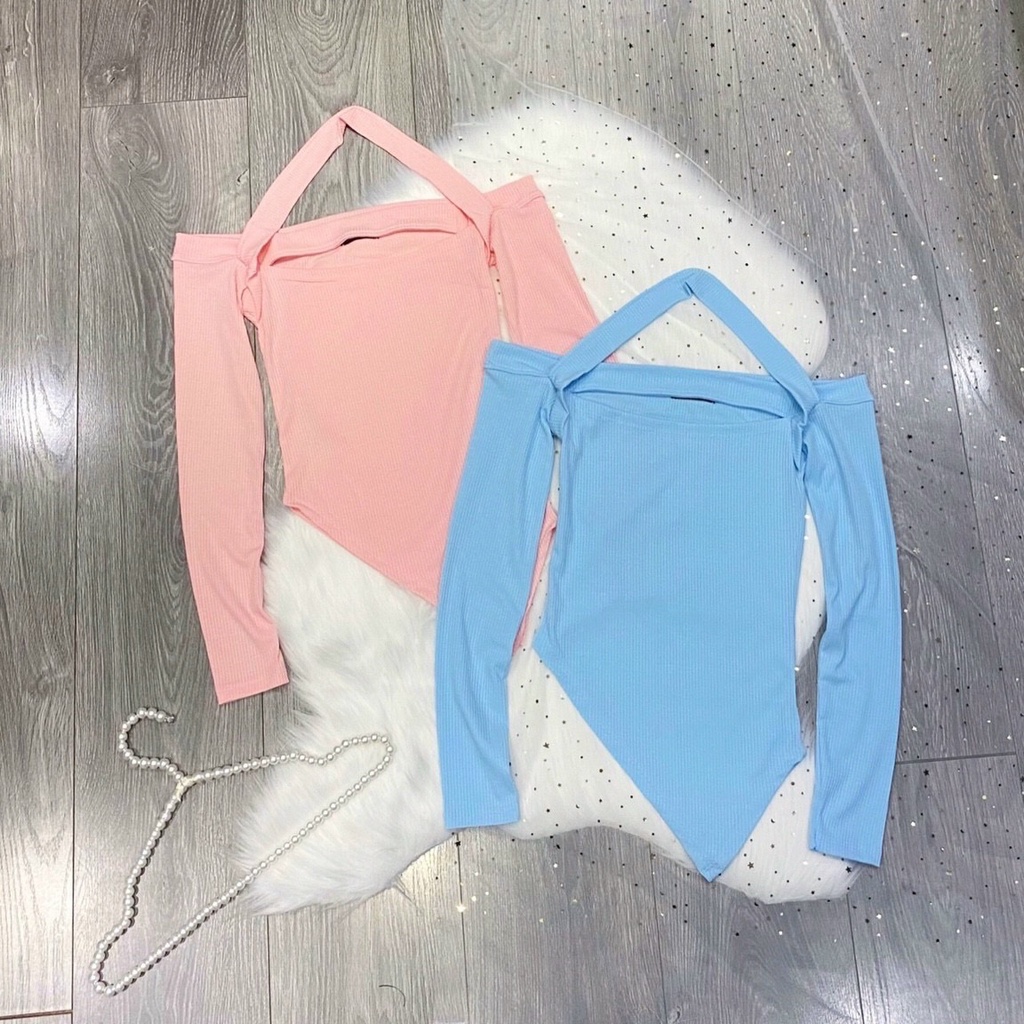 Áo kiểu dài tay nữ hở vai vạt xéo ôm body trễ vai tôn dáng phong cách hàn quốc SIB078