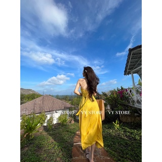 Đầm maxi cổ yếm hở lưng - Vystore