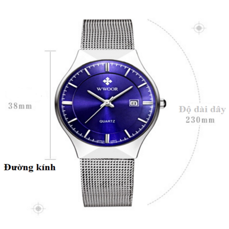 ĐỒNG HỒ NAM WWOOR 8016 DÂY THÉP KHÔNG GỈ