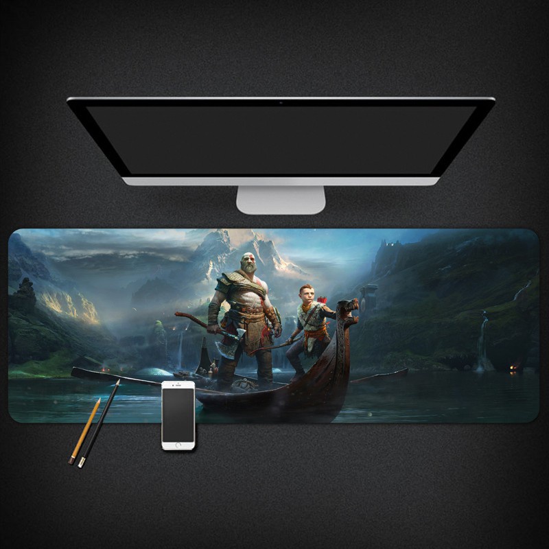 Tấm Lót Chuột Cỡ Lớn Họa Tiết God of War 4, bo viền chắc chắn, chống trơn trượt