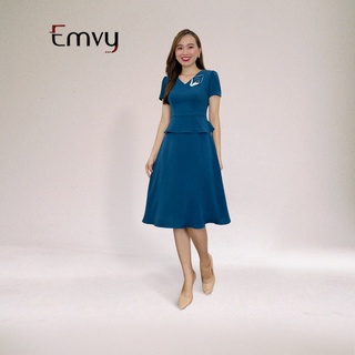 Đầm công sở cổ V thiết kế chất liệu Lụa Vân cao cấp K24 + B65 Emvy