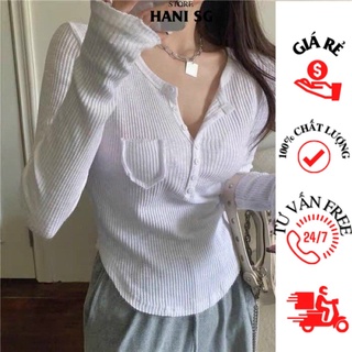 Áo thun kiểu vạt bầu tay dài cài nút mẫu HOT🔥