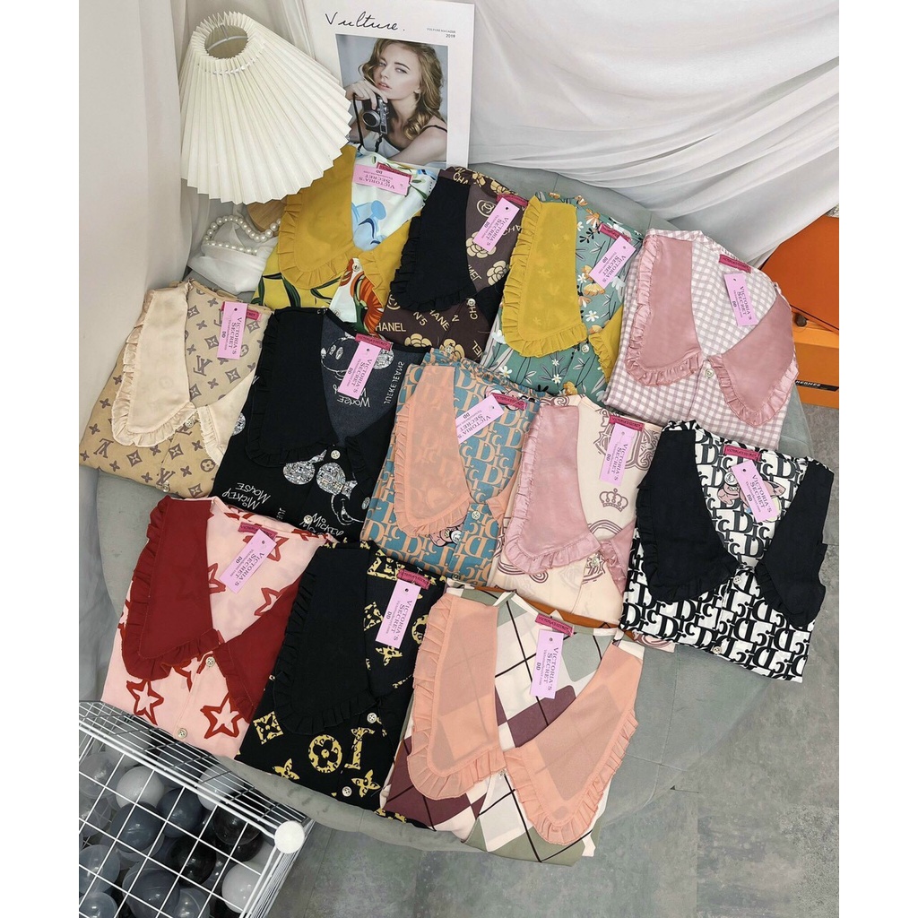 Đồ bộ dài tay nữ mặc nhà Mango cổ sen nhún y hình mẫu mặc 100% | BigBuy360 - bigbuy360.vn