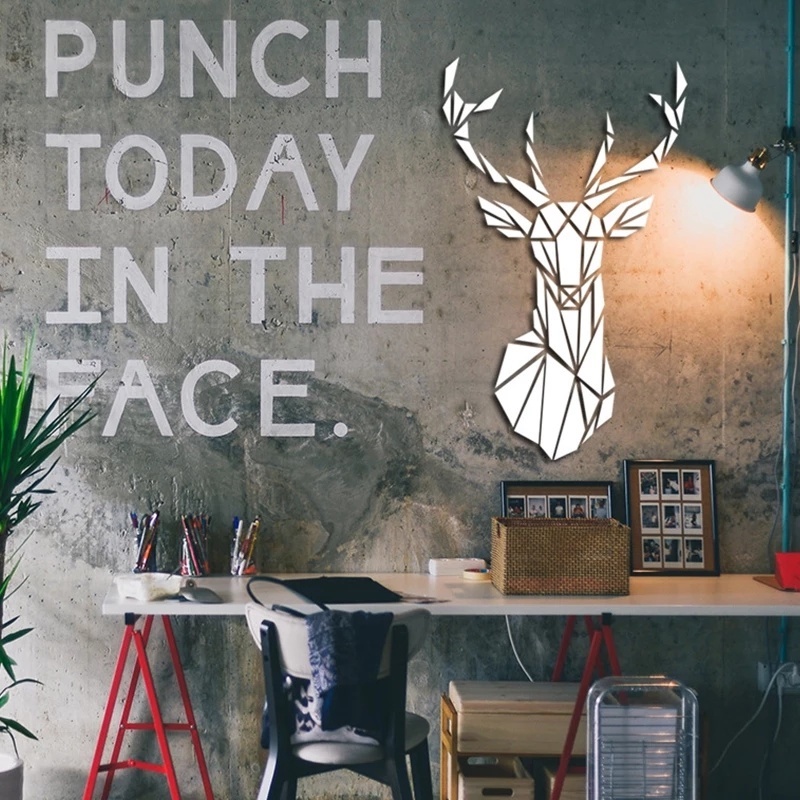 Sticker Dán Tường Mặt Gương Hình Đầu Hươu 3D Độc Đáo Trang Trí Nhà Cửa/ Khách Sạn