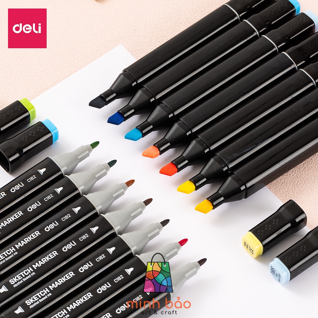 MẪU MỚI - BỘ BÚT MARKER CHUYÊN NGHIỆP CAO CẤP KÈM TÚI VẢI, KHAY ĐỰNG DELI 30/40/60/80 MÀU CC182