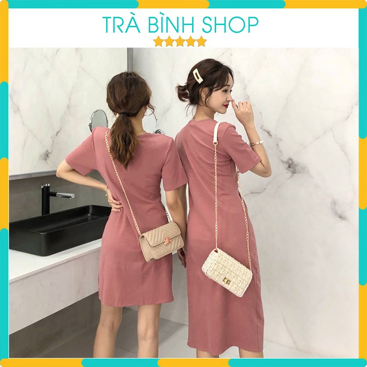 Đầm Rút Dây Ngực Cổ Tim Váy Suông Trơn Ngắn Tay Chất Cotton Co Dãn | BigBuy360 - bigbuy360.vn