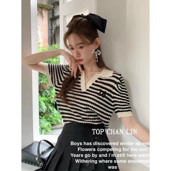 Áo polo len kẻ ngang thêu số 16 siêu đẹp AL7820 - NhiNhi Shop