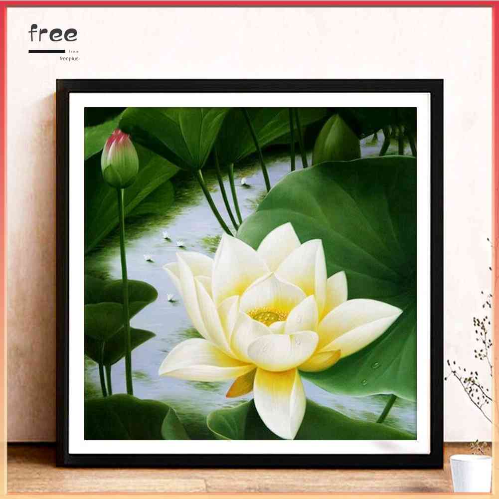 Tranh Đính Đá Kim Cương Toàn Bộ 5D DIY Hình Vẽ Hoa Sen Trắng