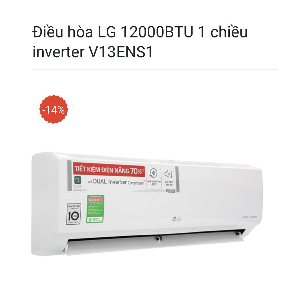 Điều hòa LG 9000BTU 1hp 1 chiều inverter V10ENW1