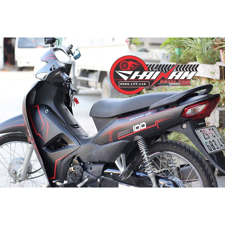 Tem Trùm Wave Alpha Đen Nhám Chỉ Đỏ