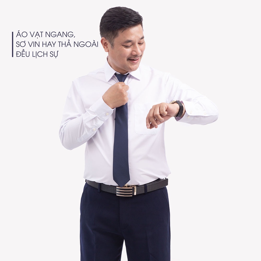Áo Sơ Mi Nam Công Sở Trung Niên ANCHI Classic Trơn Dài Tay Vải Cotton Có Túi Ngực