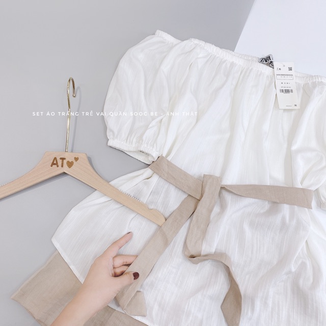 [XU HƯỚNG HÈ] Set áo trễ vai, kiểu đẹp, kết hợp quần sooc be, phong cách sành điệu, giao hàng nhanh, freeship