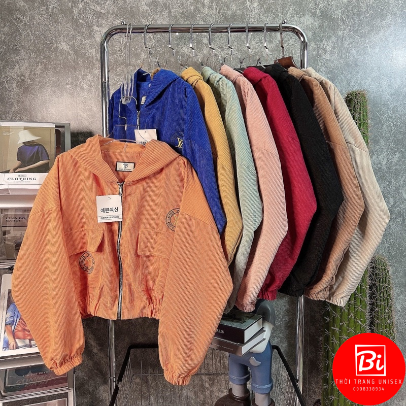 AK72_Áo Khoác Nhung Tăm Dáng Lửng Tay Cánh Dơi Thêu Chữ L.V Tay và Lai Áo Bo Chun