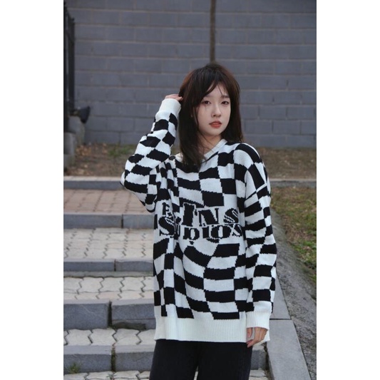 Áo Len Sweater Unisex Instudio Taobao hoạ tiết bàn cờ 3 màu cá tính, streetstyle