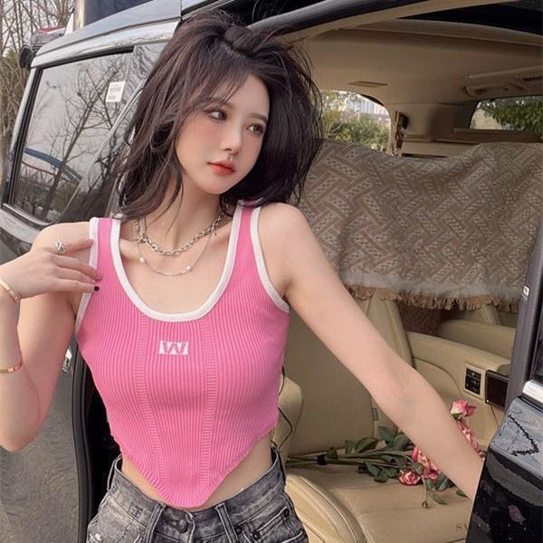 Áo Croptop Sát Nách Cổ Chữ U Màu Sắc Tương Phản Thời Trang Mùa Hè Cho Nữ