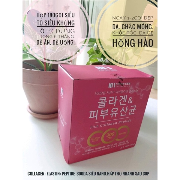 Bột uống Fish Collagen Peptide Elastin siêu vi nano Super Cen 180 gói