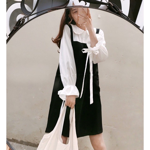 (CLIP THẬT) Đầm babydoll đen dáng suông A phối tay trắng MODE | BigBuy360 - bigbuy360.vn