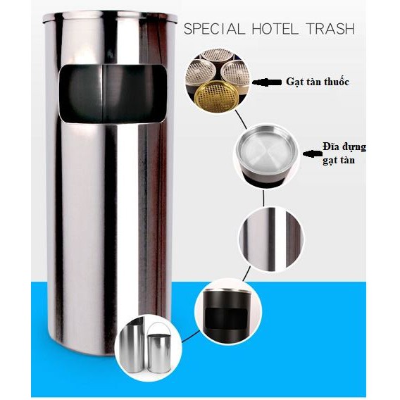 Thùng rác inox tròn có gạt tàn thuốc lá A35-A (Màu Trắng)-Giá tốt nhất thị trường