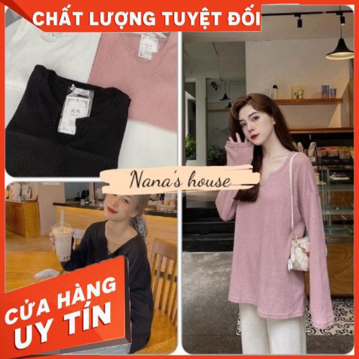 Áo Len Lưới Mỏng Cổ Giọt Lệ Nữ 🎁 Nana's House - FREESHIP 🎁 áo dài tay dáng rộng form thụng trẻ trung - Hàng nhập khẩu