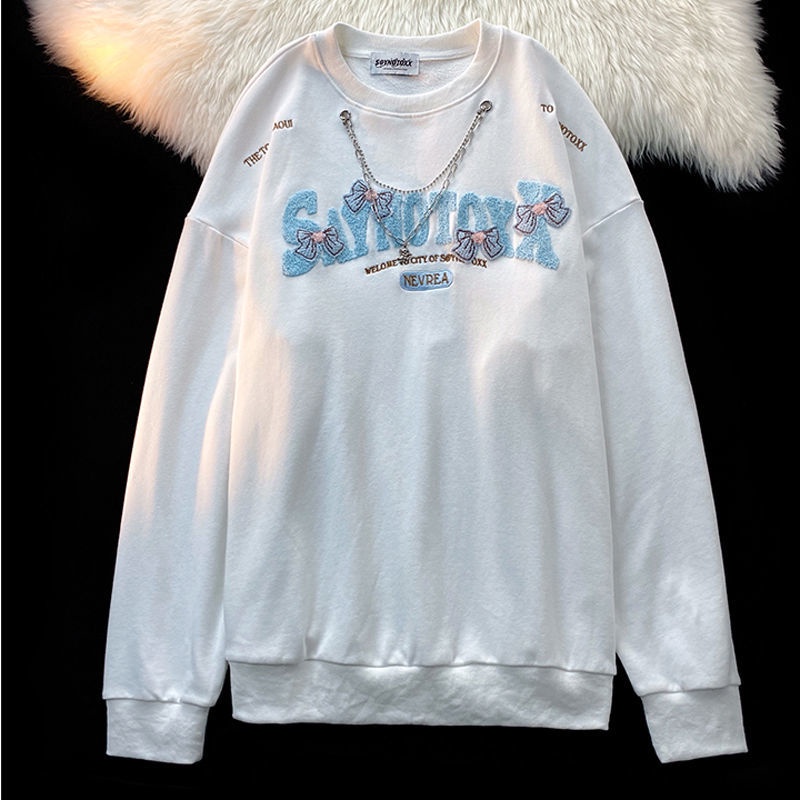 Áo sweater Mỏng Cổ Tròn Tay Dài Thêu Họa Tiết Thời Trang Mùa Thu Cho Nữ